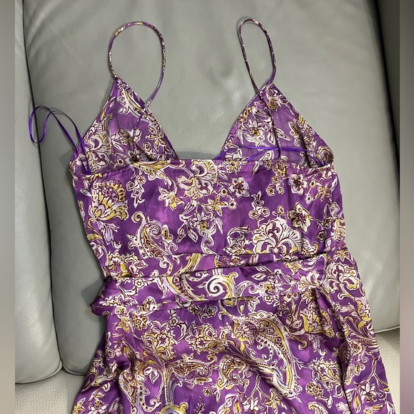 Zara Women’s Satin Effect Lavender Paisley Bow Tie Wrap Midi Dress - Size S - Picture 11 of 15